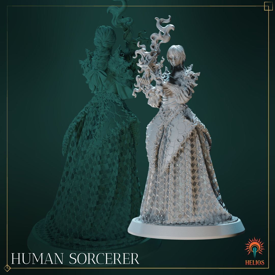 Female Human Sorcerer Miniature - Arcane Magic | Helios Tabletop