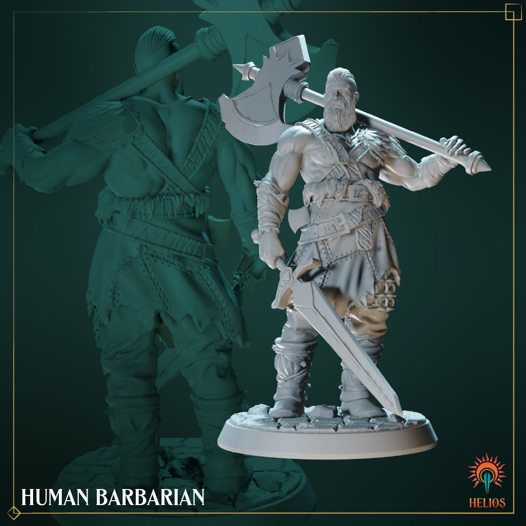 Male Human Barbarian Mini - Fearless Warrior | Helios Tabletop