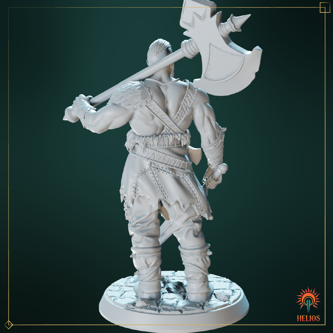 Male Human Barbarian Mini - Fearless Warrior | Helios Tabletop