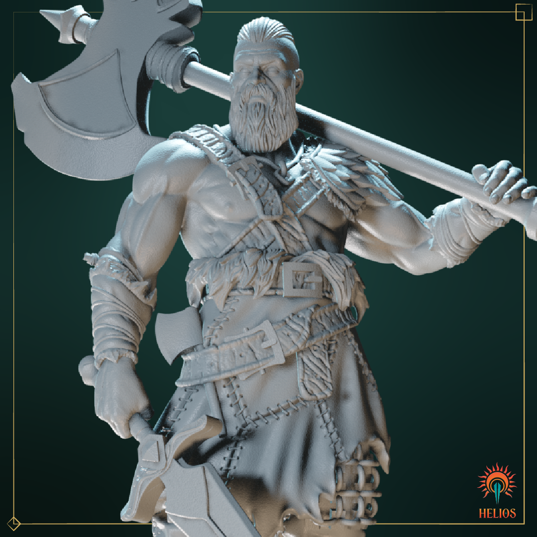 Male Human Barbarian Mini - Fearless Warrior | Helios Tabletop