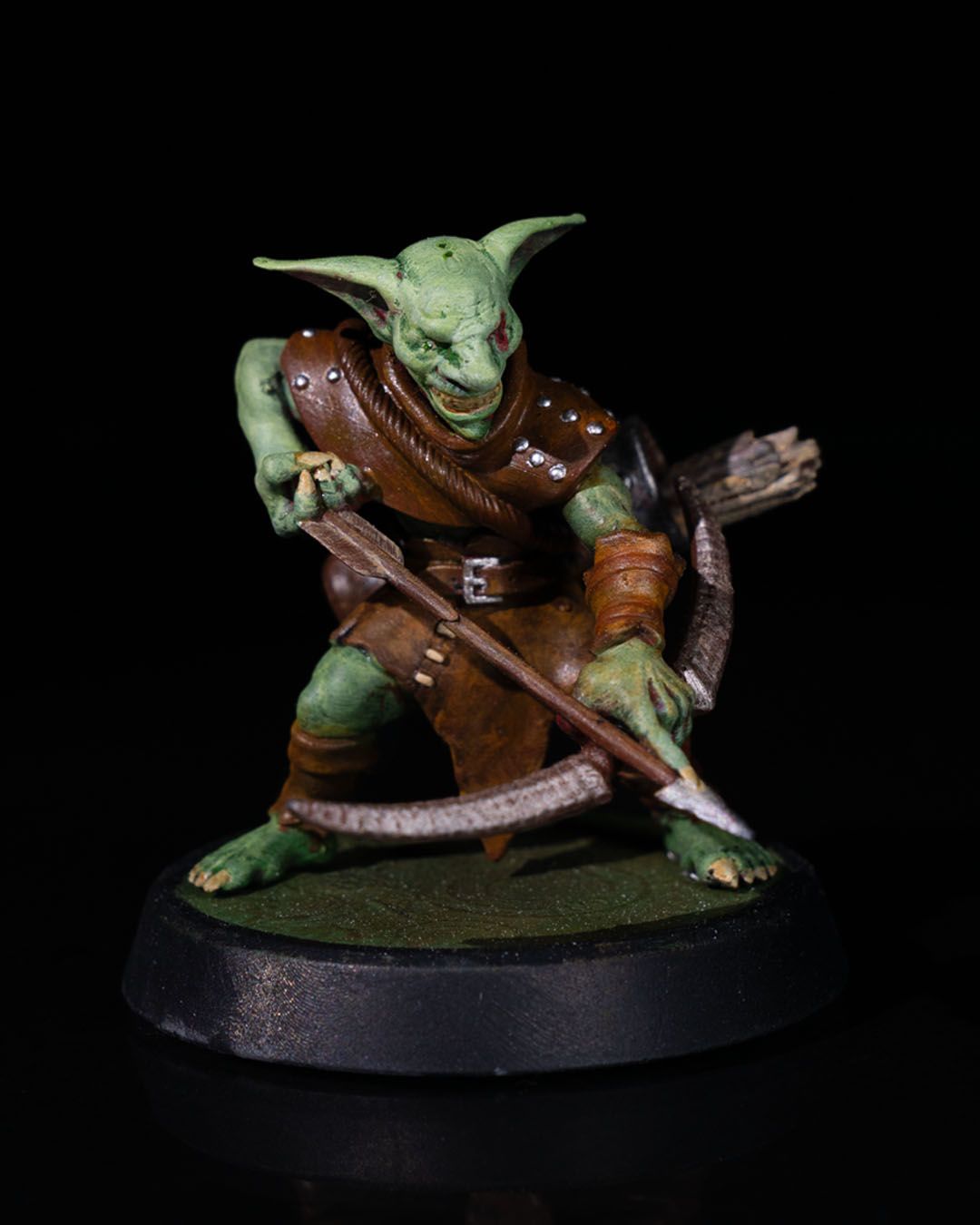 Painted Goblin Fighter miniature with bow and arrows