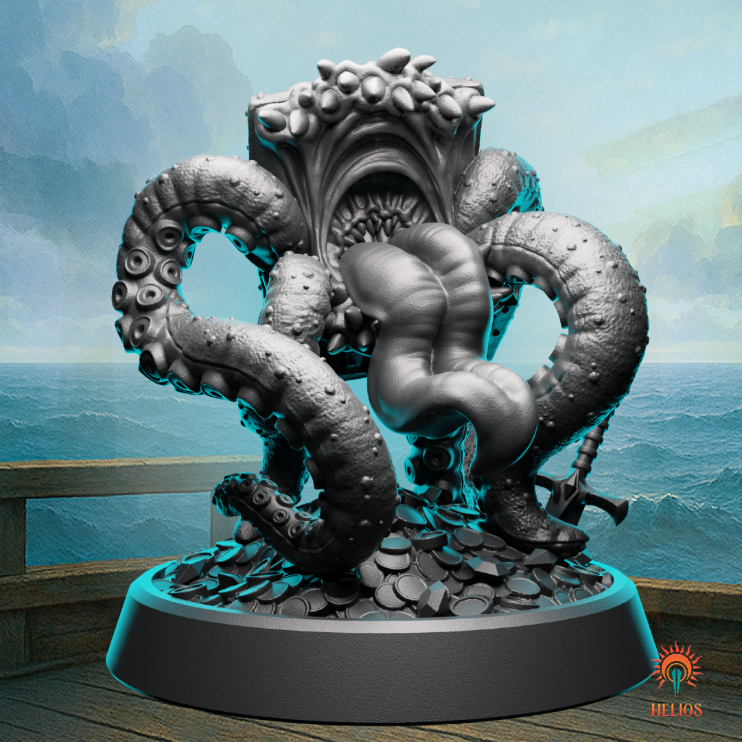Monster treasure chest mimic miniature with writhing tentacles and snapping tongue - a deadly trap for dungeon crawls, perfect for D&D mimic encounters and fantasy RPG campaigns.