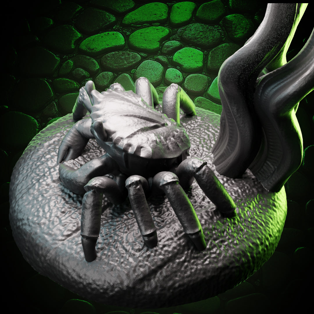 Top view of Crab Familiar miniature showing shell and claw placement on base