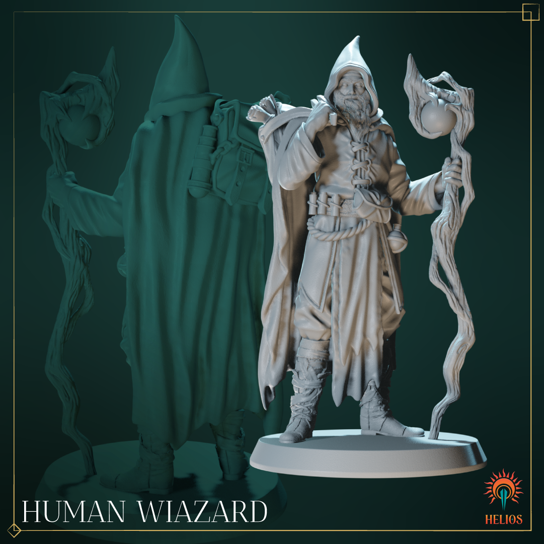 Male Human Wizard Mini - Arcane Spellcaster | Helios Tabletop
