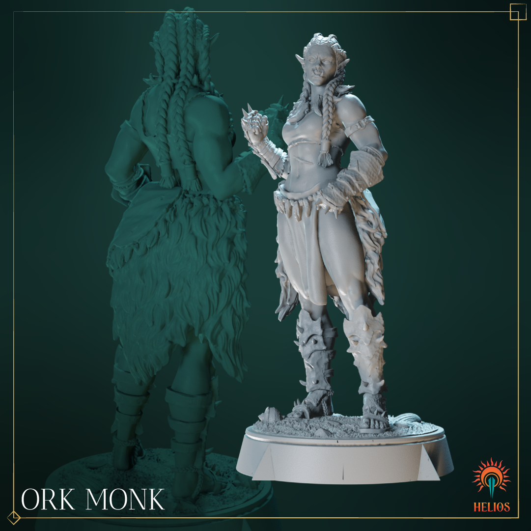 Female Orc Monk Miniature - Martial Discipline | Helios Tabletop