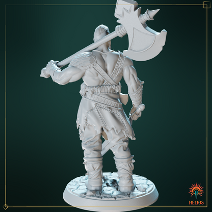 Male Human Barbarian Mini - Fearless Warrior | Helios Tabletop