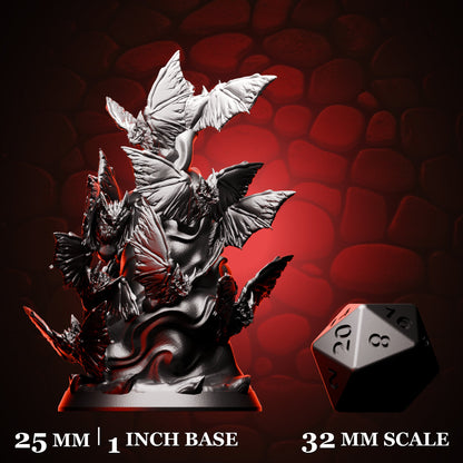 Bat Swarm, shown beside a d20 for scale