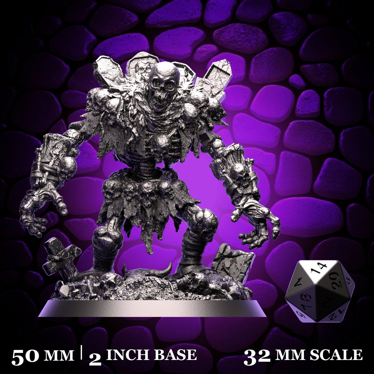 Bone Golem shown beside a d20 for scale