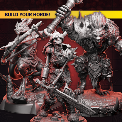 Three monsters of diffrent sizes, race and strength featuring a new bundle option for helios customers. Creating their own dnd horde of diverse monsters