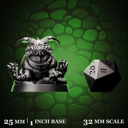 Chonky Dragonling shown beside a d20 for scale