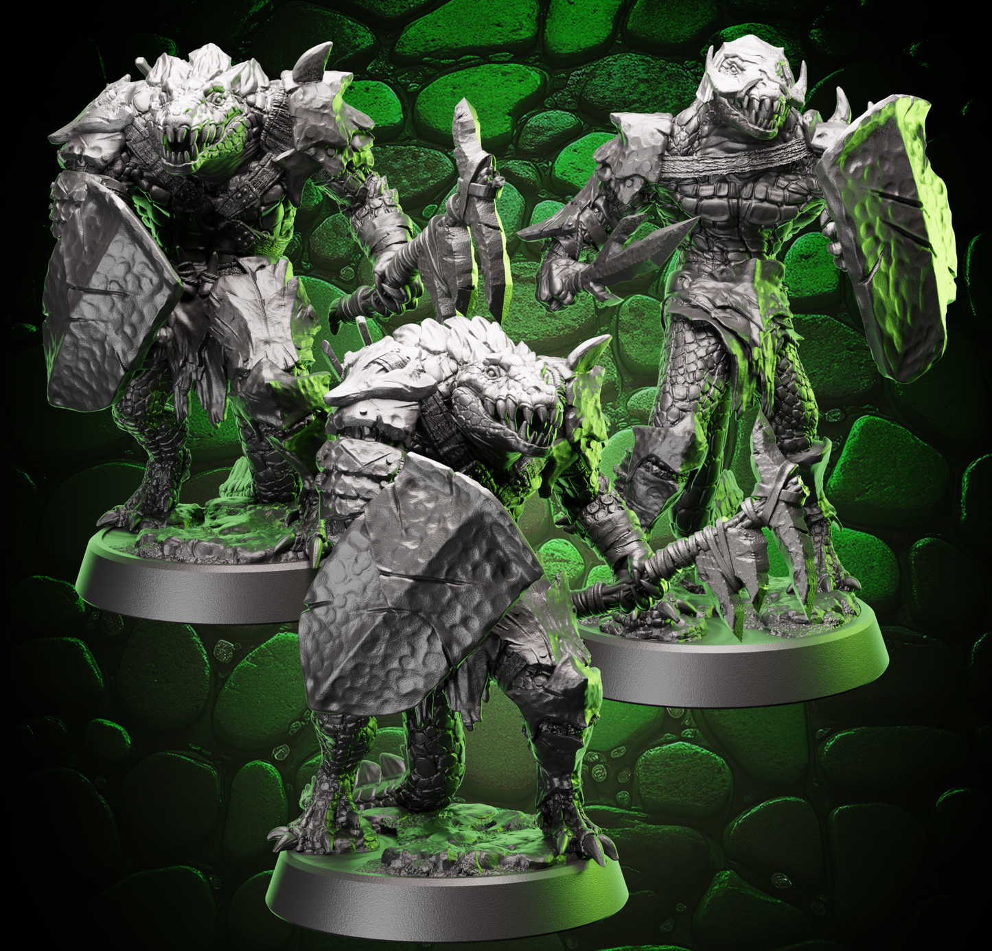 Crocodile Fighter Warband | Shield & Warpick | Medium (1in base) | 5e