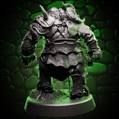 Rear view of the Dwarf Fighter miniature showing detailed armor plating, layered beltwork, and flowing back cloth over sturdy boots.