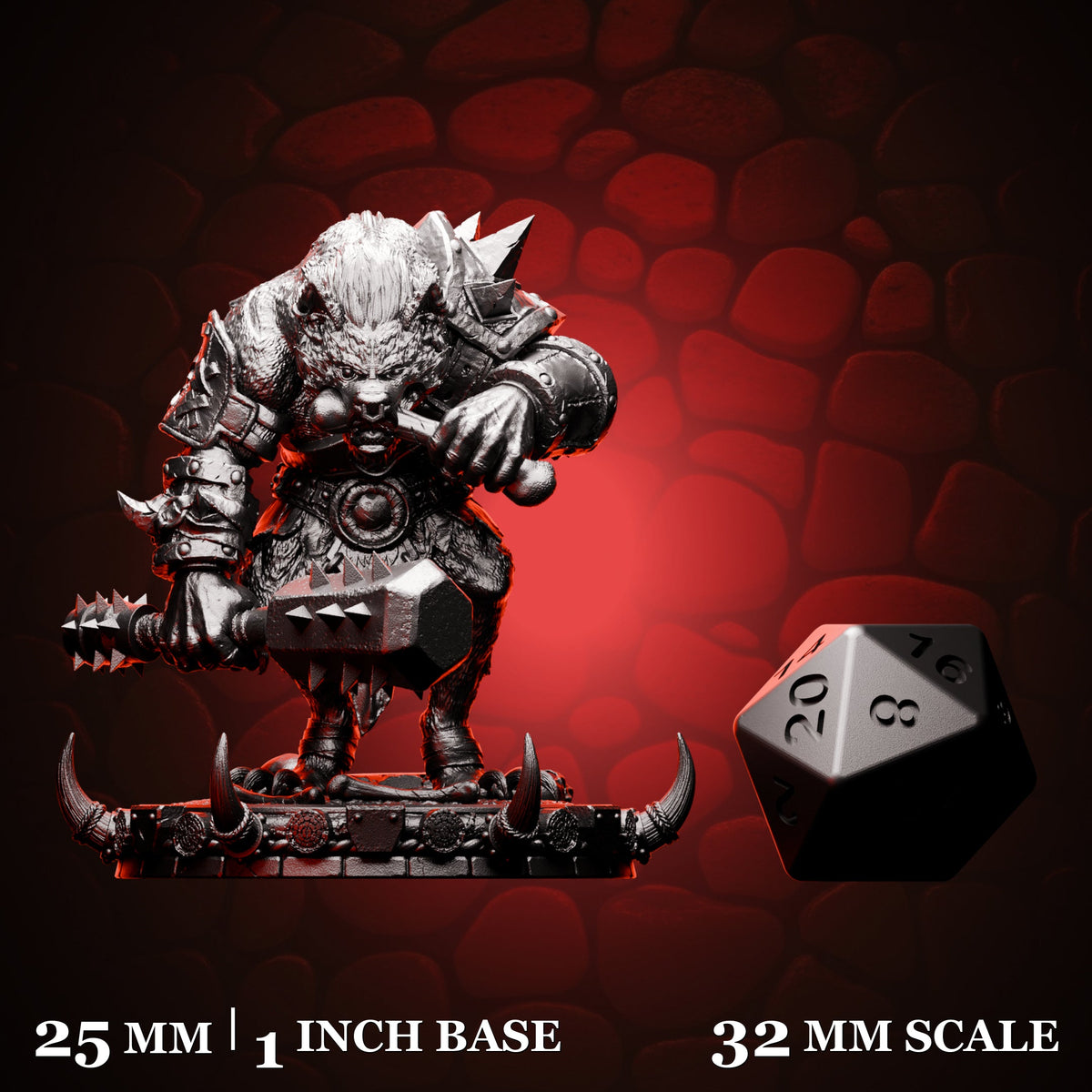 Gnoll Club Gnawing shown beside a d20 for scale