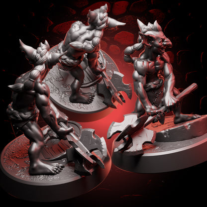 Back view of Goblin Fighter Warband miniatures showcasing detailed hair, textures, and weapons.