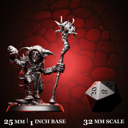 Goblin Wizard shown beside a d20 for scale