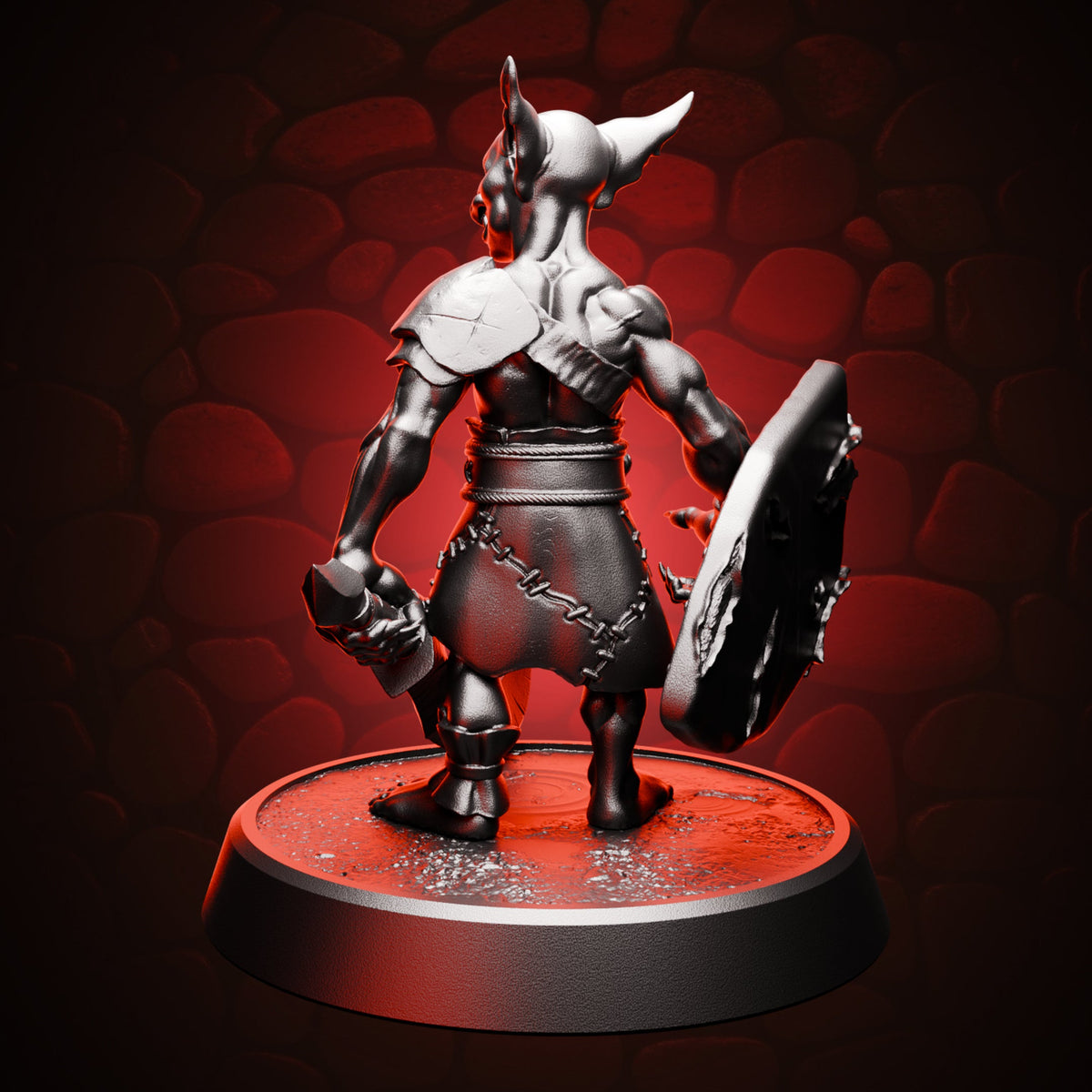Goblin Fighter - Sword & Shield | Medium (1in), rear view