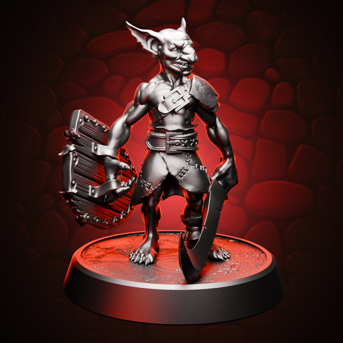 Goblin Fighter - Sword & Shield | Medium (1in), front view