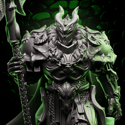 Goliath Paladin miniature in full ornate armor wielding a massive polearm, featured for fantasy tabletop RPGs. | Helios Tabletop