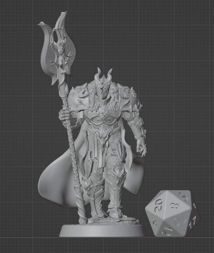 Goliath Paladin miniature with halberd shown next to a D20 for scale, compatible with 32mm fantasy roleplaying games. | Helios Tabletop