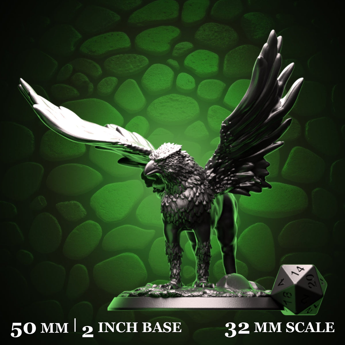 Hippogriff shown beside a d20 for scale