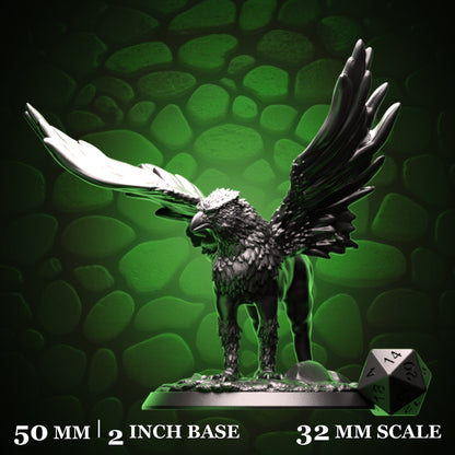 Hippogriff shown beside a d20 for scale