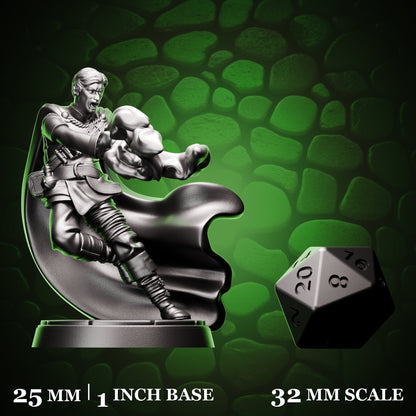 Human Sorcerer - Magic Missile shown beside a d20 for scale
