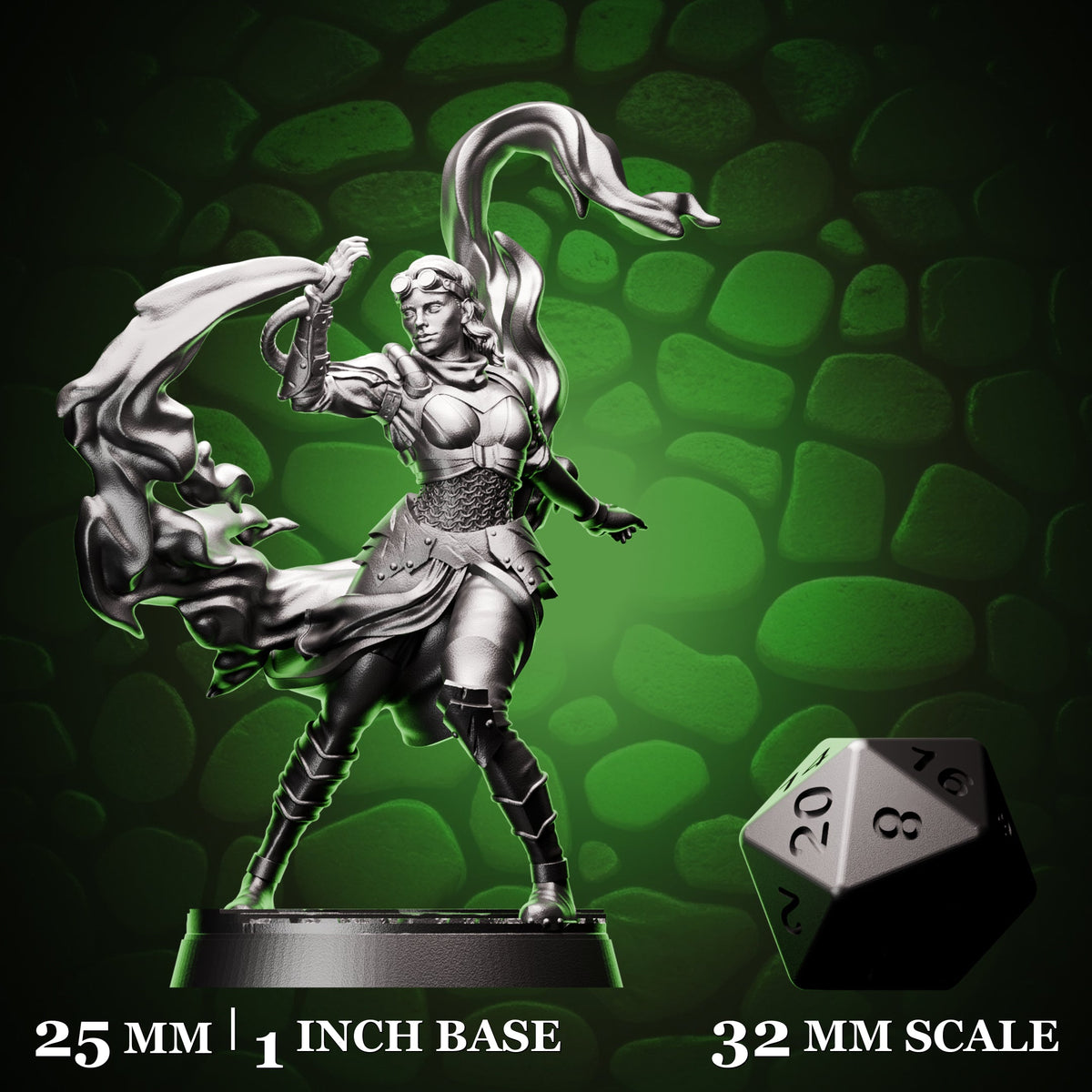 Human Sorcerer - Steampunk Spellbinder shown beside a d20 for scale