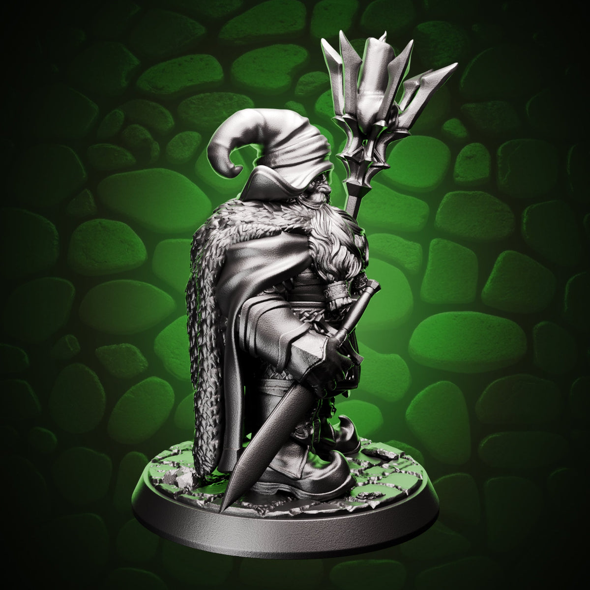 Dwarf Wizard - Staff & Sword, left view