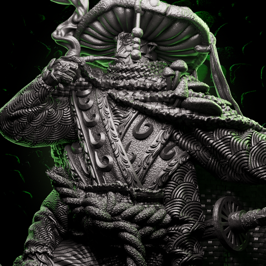 Mycelian Fighter miniature with sword and mushroom-like features, ideal for unique fantasy RPG characters. | Helios Tabletop