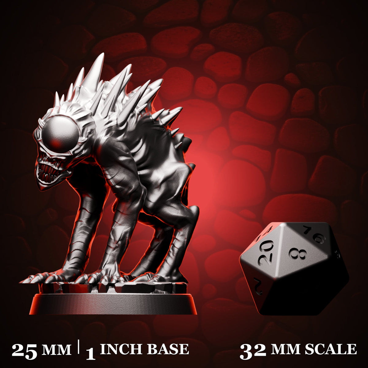 Nothic shown beside a d20 for scale