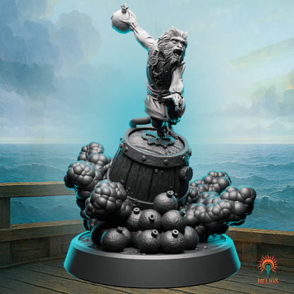 D&D monkey pirate miniature throwing a bomb, ideal for chaotic NPCs or enemy characters in seafaring fantasy campaigns and pirate-themed tabletop RPG scenarios.