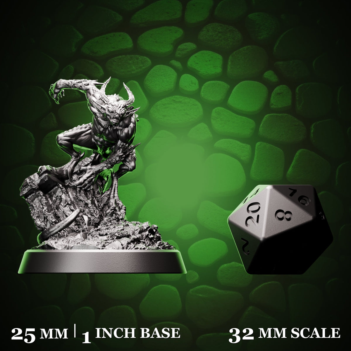 Quasit shown beside a d20 for scale