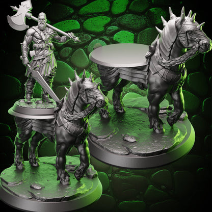 Rider-Compatible Armored War Horse miniature with open saddle, ideal for mounting hero minis in D&D 5e.