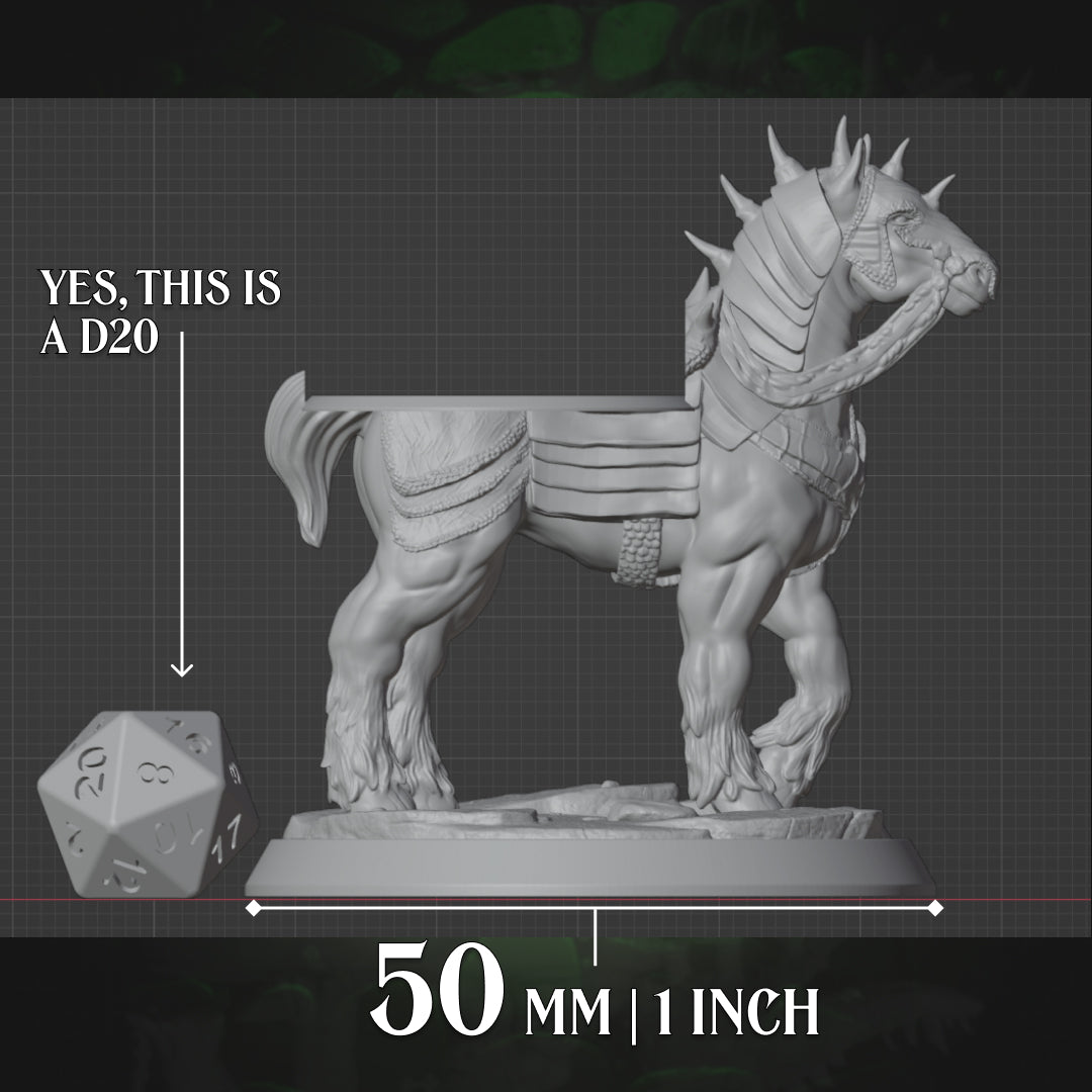 Statue of a creature with armor next to a D20 dice on a grid background