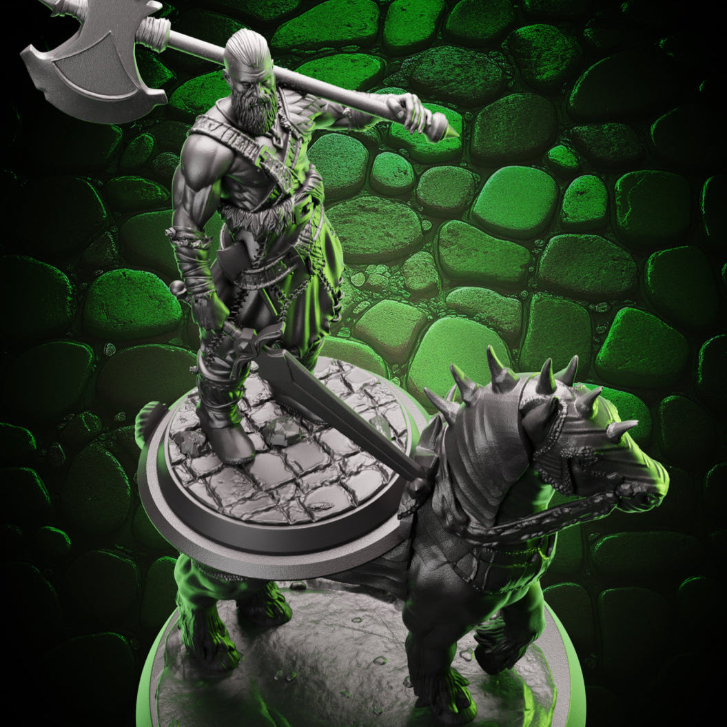 Top-down view of Rider-Compatible Armoured War Horse miniature. There is a hero mini standing ontop of the open seating area that the horse provides.