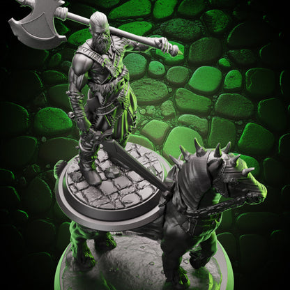 Top-down view of Rider-Compatible Armoured War Horse miniature. There is a hero mini standing ontop of the open seating area that the horse provides.