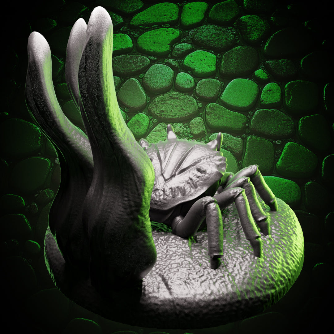 Back view of Crab Familiar miniature on textured base with seaweed detail for tabletop RPGs