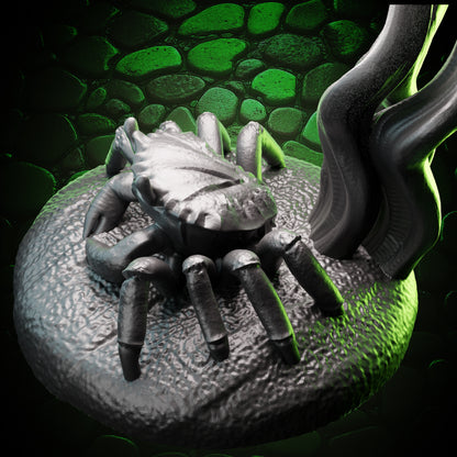 Top view of Crab Familiar miniature showing shell and claw placement on base
