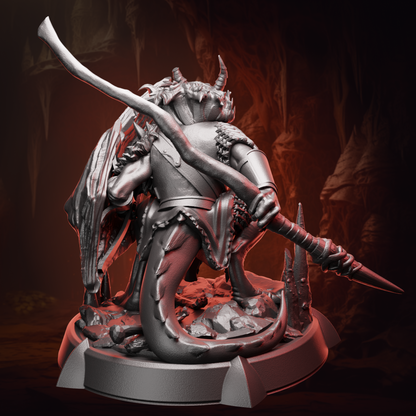 Back view of Kobold Warrior miniature highlighting shield texture and tail sculpt details.