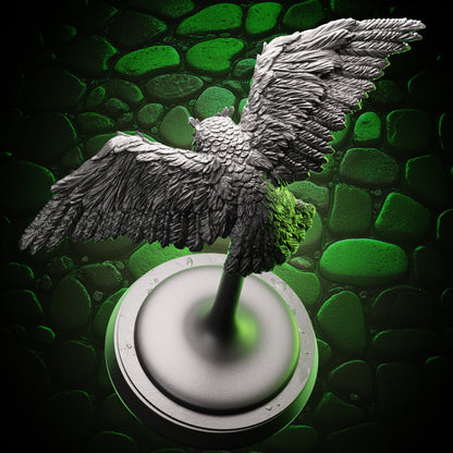 Back view of Owl Familiar miniature highlighting wingspan and feather texture for tabletop play.