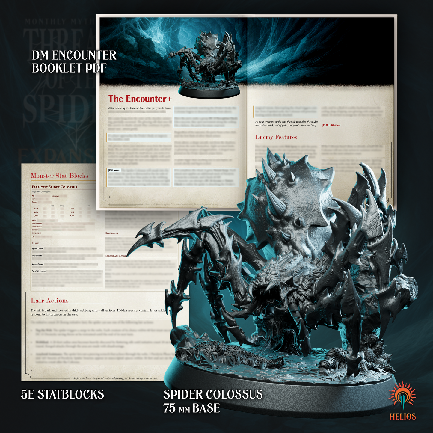 Spider Colossus resin miniature on 75mm base with DM encounter booklet PDF and 5e stat blocks