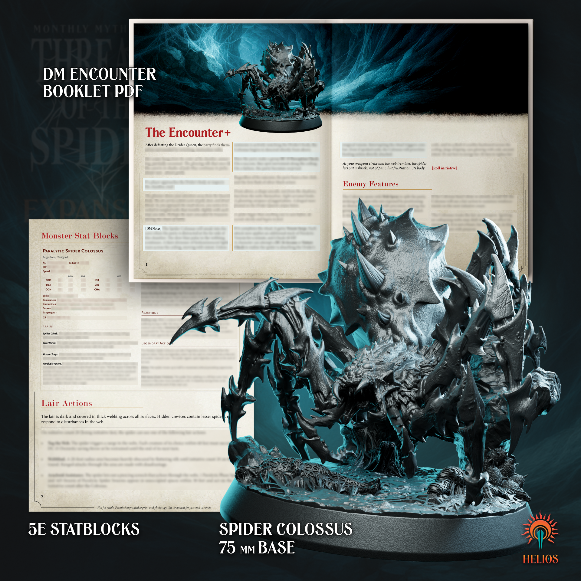 Spider Colossus resin miniature on 75mm base with DM encounter booklet PDF and 5e stat blocks