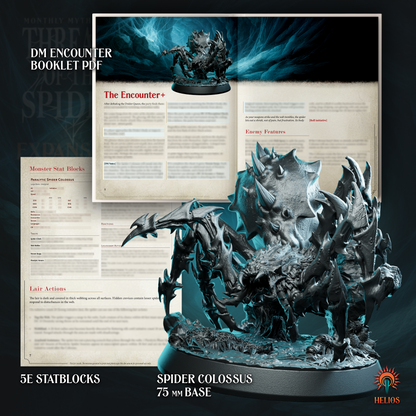 Spider Colossus resin miniature on 75mm base with DM encounter booklet PDF and 5e stat blocks