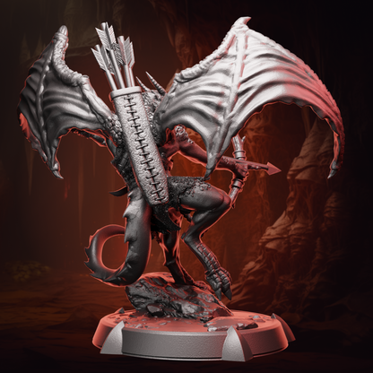 Rear view of Winged Kobold Archer miniature highlighting arrow quiver and tail design.